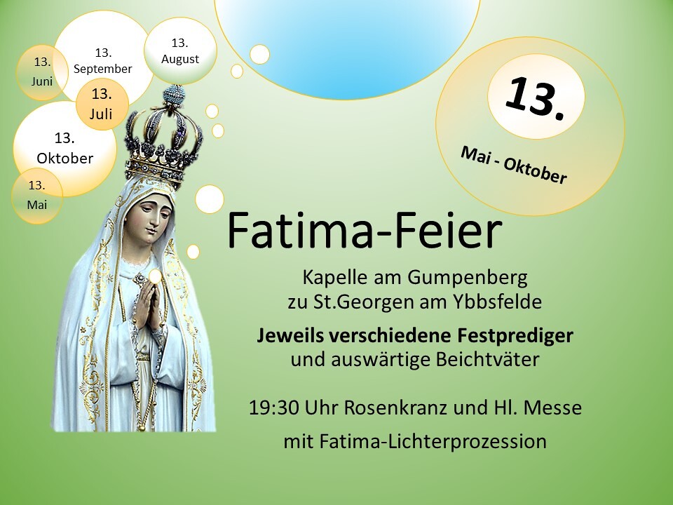 Fatimafeiern von Mai bis Oktober